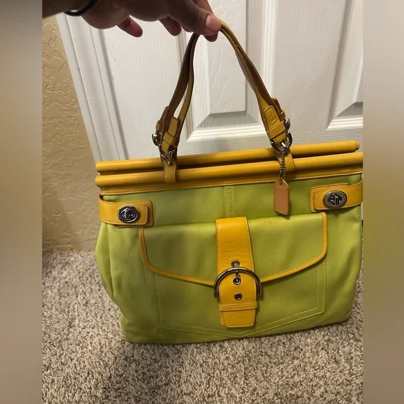 Coach Vintage Tote Bag, Yellow and Lime Green - Picture 8 of 15